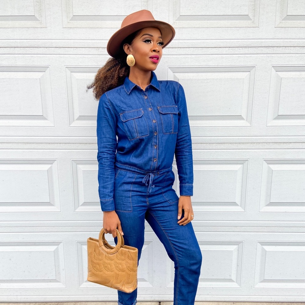 Dark Denim long sleeve jumpsuit - Picture 2 of 5